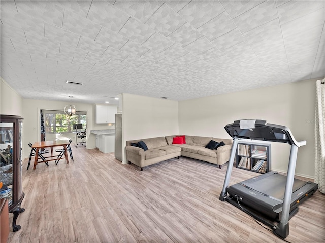 exercise room featuring light hardwood / wood-style floors