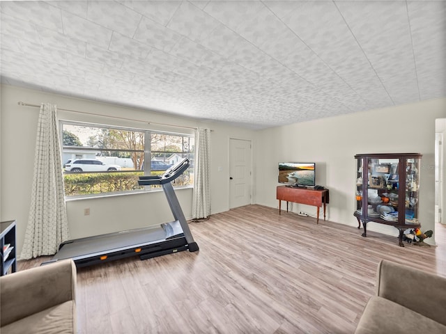 exercise area with hardwood / wood-style flooring