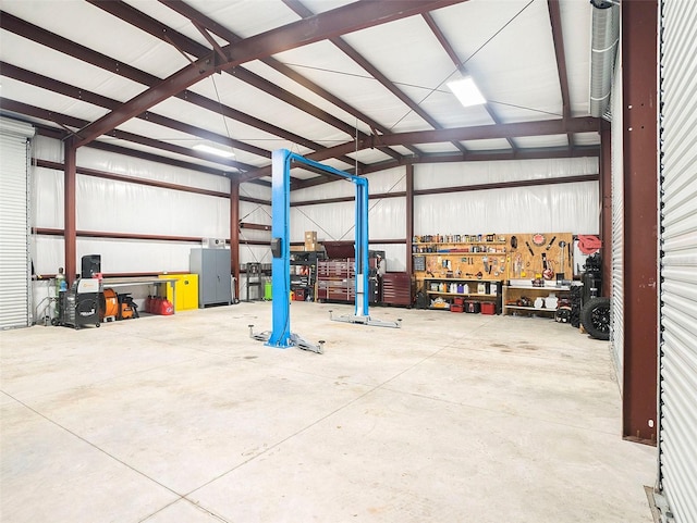 garage featuring a workshop area