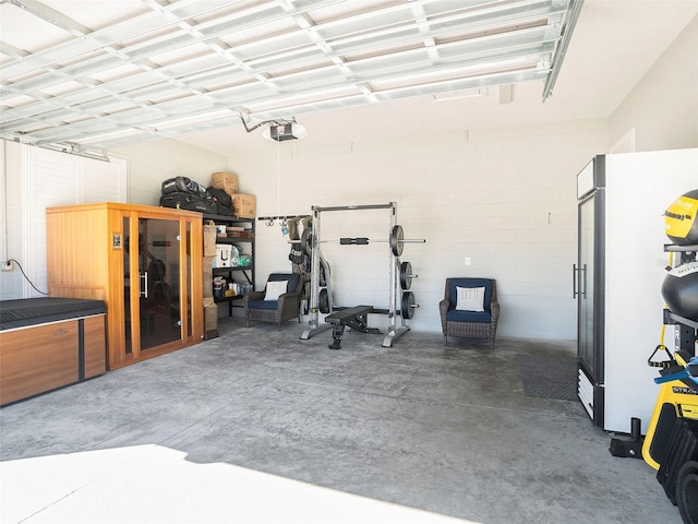 garage with a garage door opener