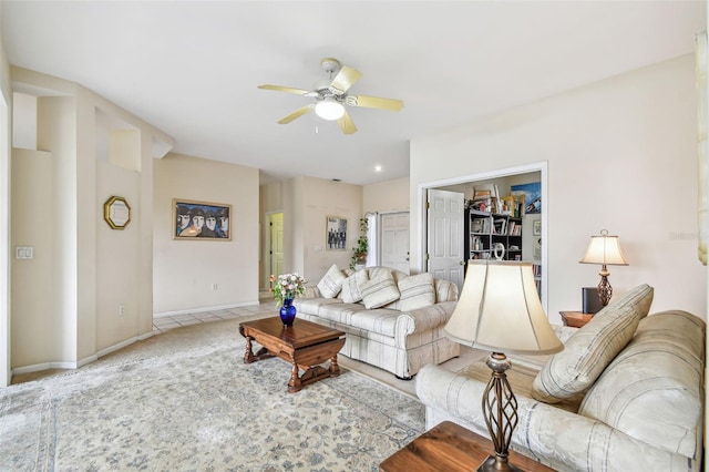 living room with ceiling fan