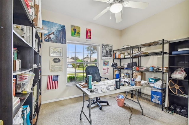 office with ceiling fan and carpet floors