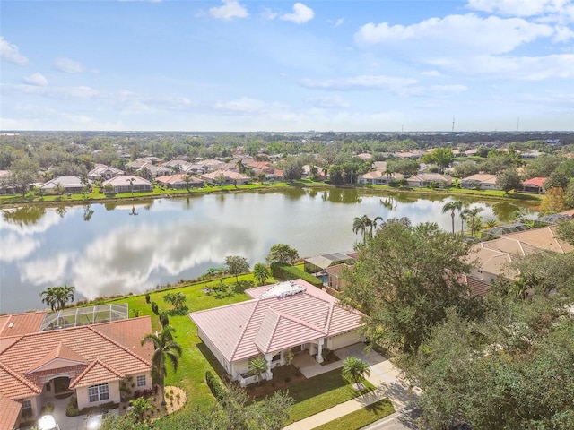 aerial view featuring a water view