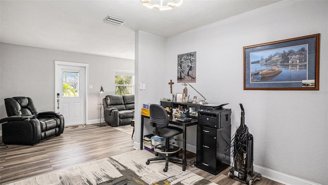 office space featuring hardwood / wood-style flooring