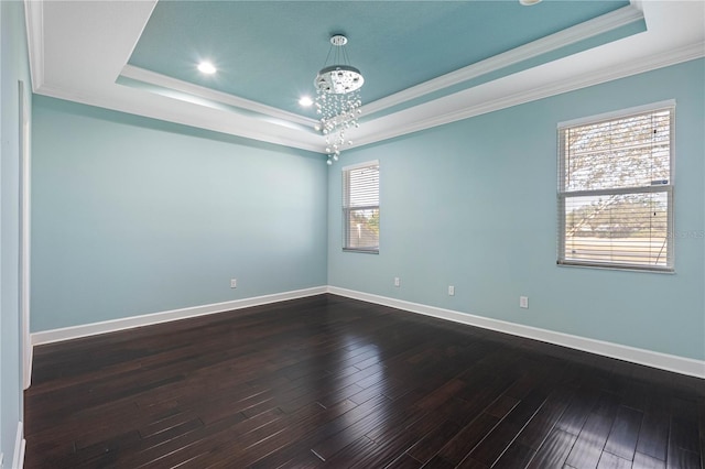 spare room with hardwood / wood-style flooring, a raised ceiling, and a wealth of natural light