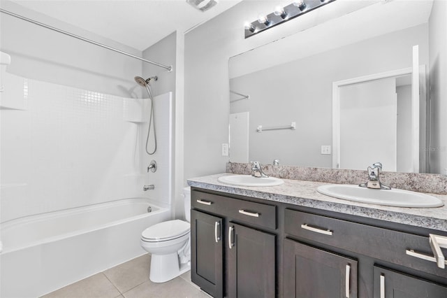 full bathroom featuring tile patterned floors, vanity, toilet, and shower / bath combination