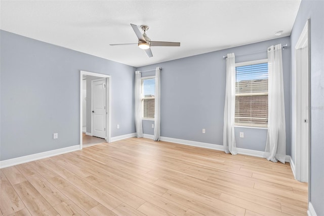 unfurnished bedroom featuring ceiling fan and light hardwood / wood-style floors