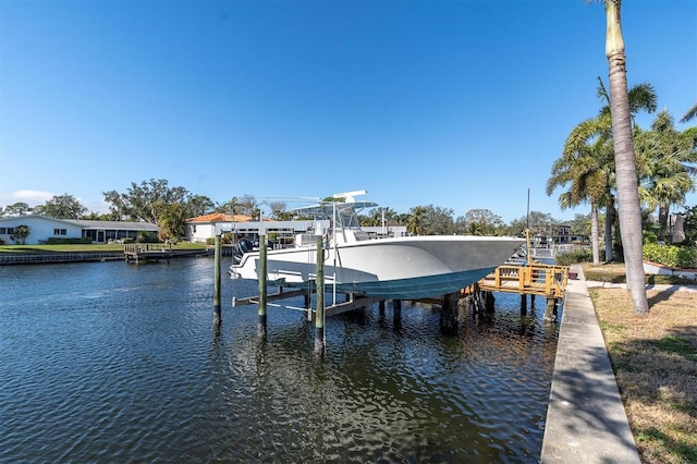 view of dock with a water view