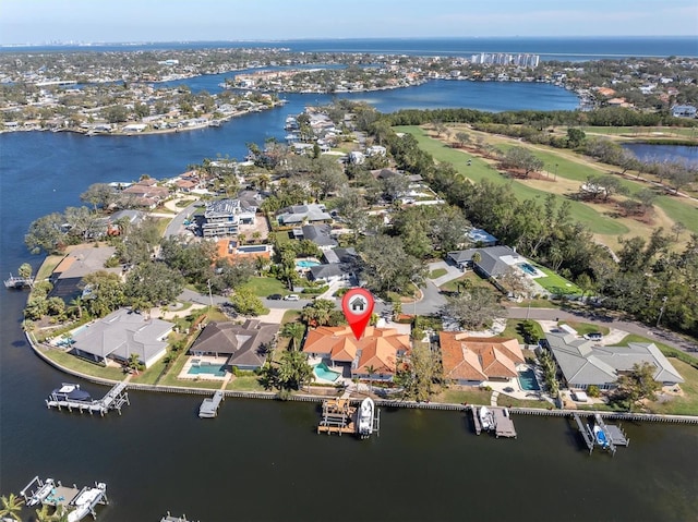 aerial view with a water view