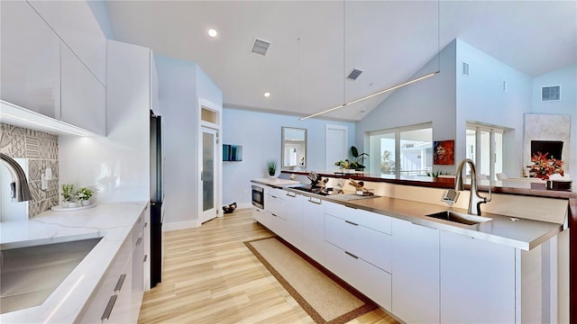 kitchen featuring modern cabinets, white cabinets, and a sink