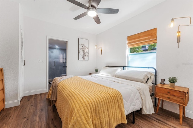 bedroom featuring ceiling fan and wood-type flooring