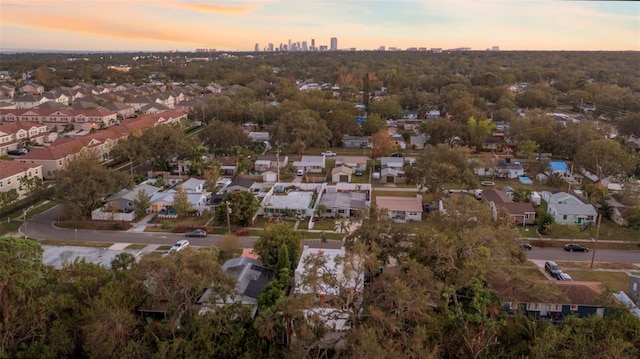 view of aerial view at dusk