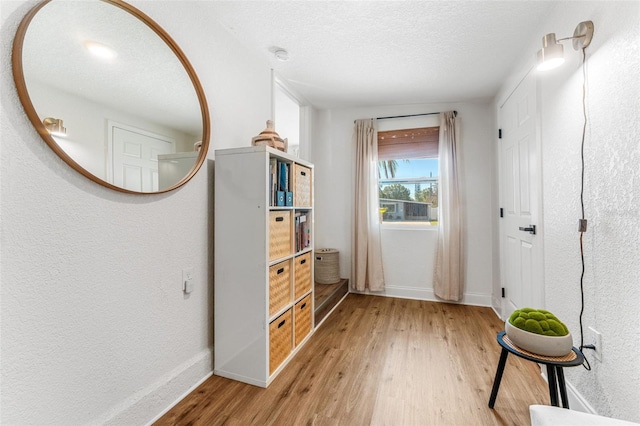 727 53rd Ter N, Saint Petersburg, FL 33703 - hall featuring baseboards, a textured ceiling, light wood-style flooring, and a textured wall