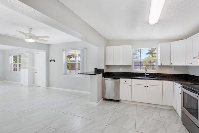 kitchen with white cabinets, a healthy amount of sunlight, sink, and stainless steel appliances