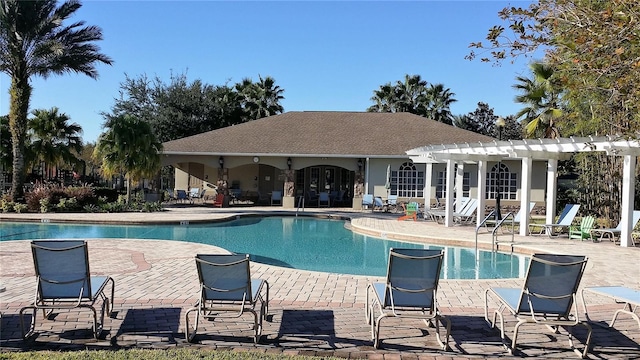 view of pool featuring a pergola and a patio area