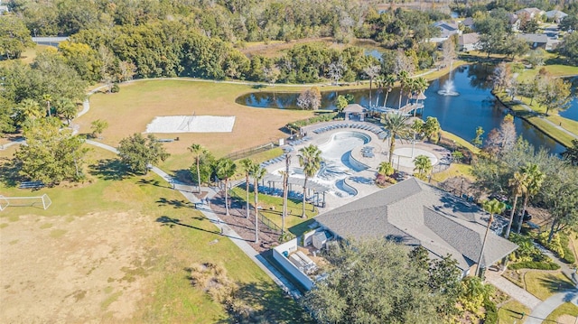 drone / aerial view featuring a water view