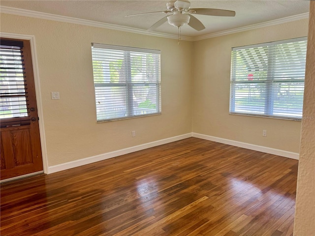 1003 Beverly Ave, Largo, FL 33770 - empty room featuring plenty of natural light, ceiling fan, wood finished floors, crown molding, and baseboards