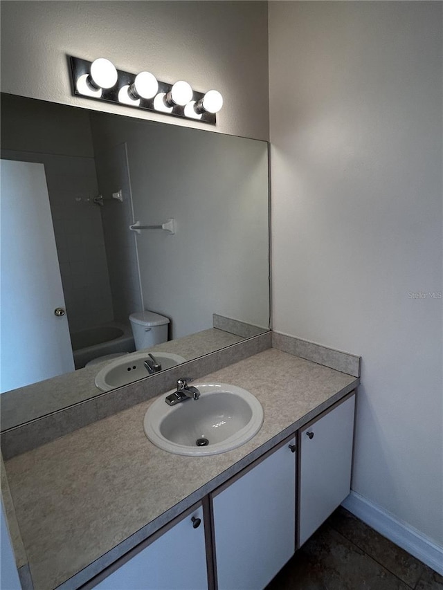 bathroom featuring tile patterned flooring, vanity, and toilet