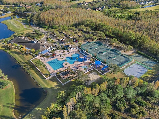 aerial view with a water view