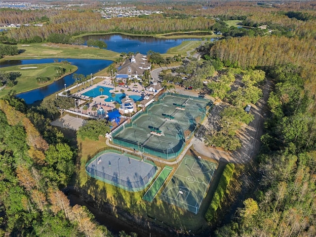 bird's eye view featuring a water view