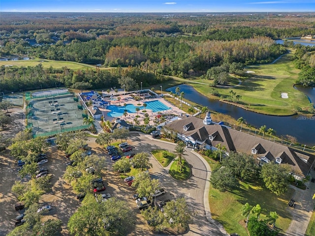 bird's eye view featuring a water view