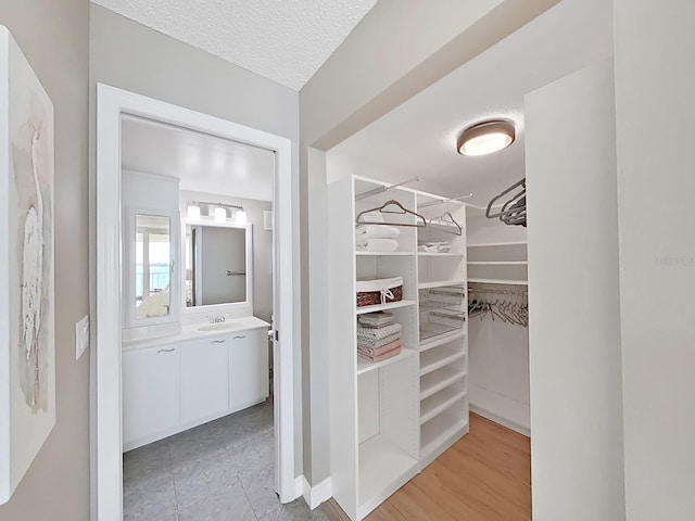 spacious closet with sink and light hardwood / wood-style floors