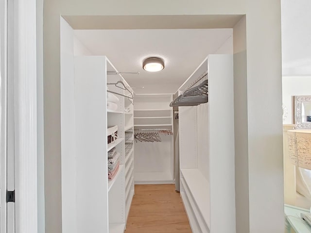 spacious closet with light hardwood / wood-style flooring