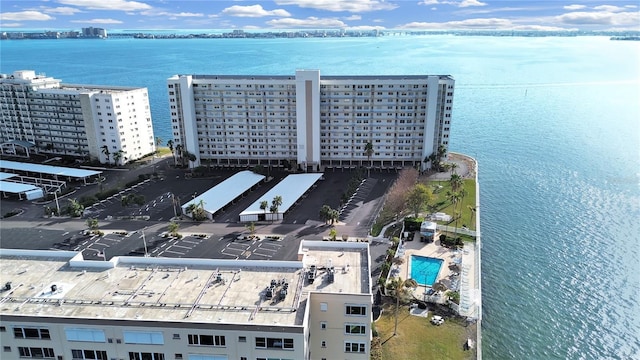 aerial view featuring a water view