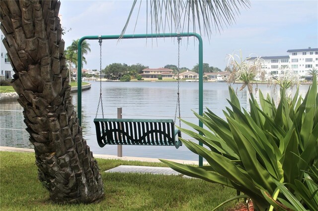 view of dock with a water view