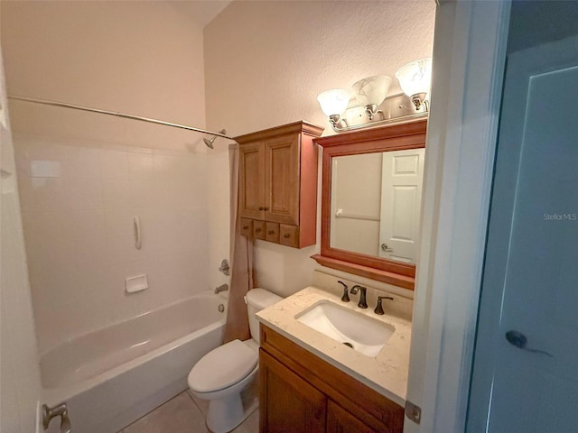 full bathroom featuring tile patterned flooring, shower / bathing tub combination, vanity, and toilet