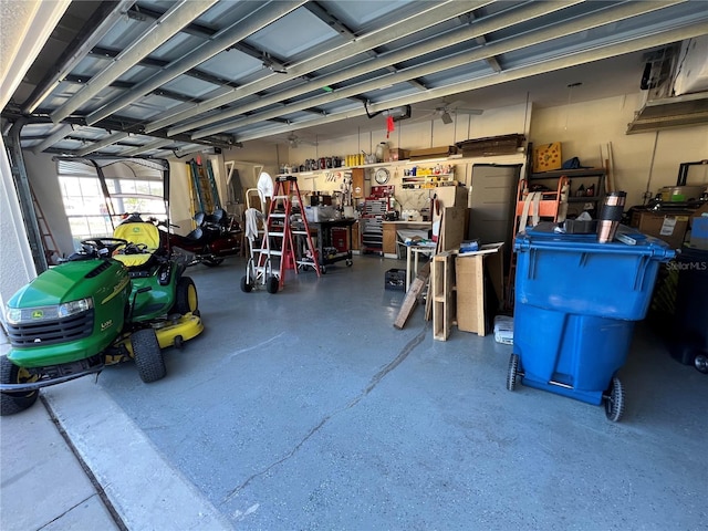 garage featuring a workshop area