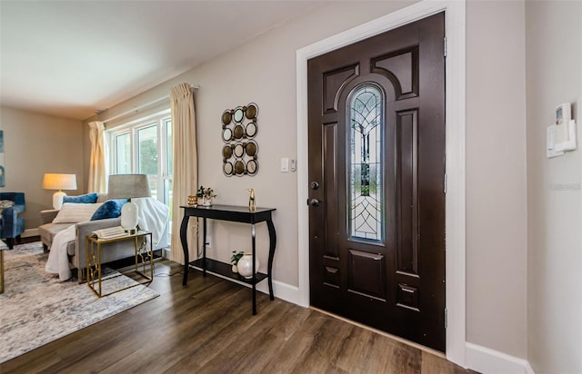 foyer entrance with dark hardwood / wood-style flooring