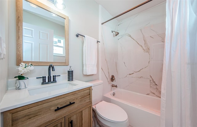 full bathroom with vanity, toilet, and shower / bath combo with shower curtain