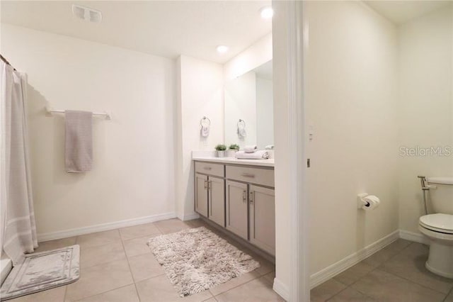 bathroom featuring tile patterned flooring, vanity, and toilet