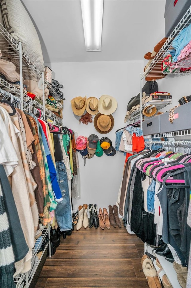 walk in closet featuring dark hardwood / wood-style floors