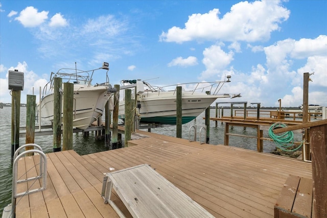 view of dock with a water view