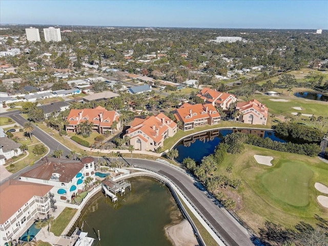 aerial view featuring a water view