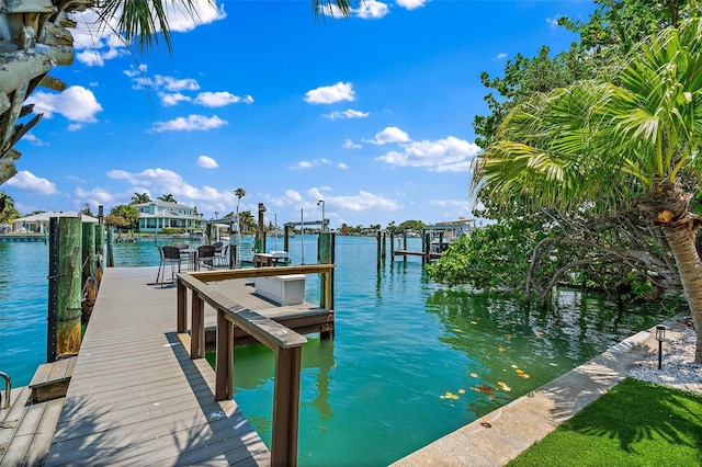 view of dock with a water view