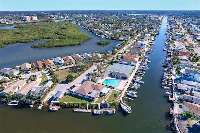 aerial view with a water view