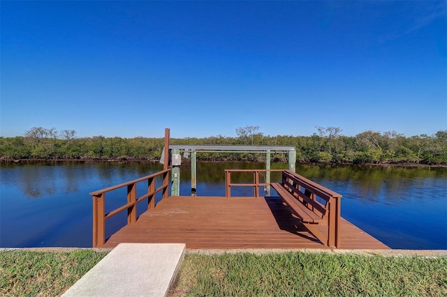 view of dock with a water view