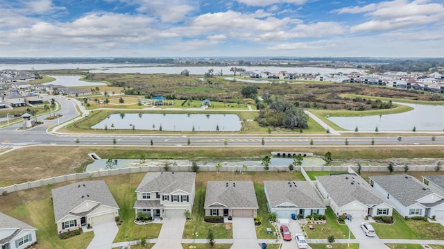 aerial view featuring a water view