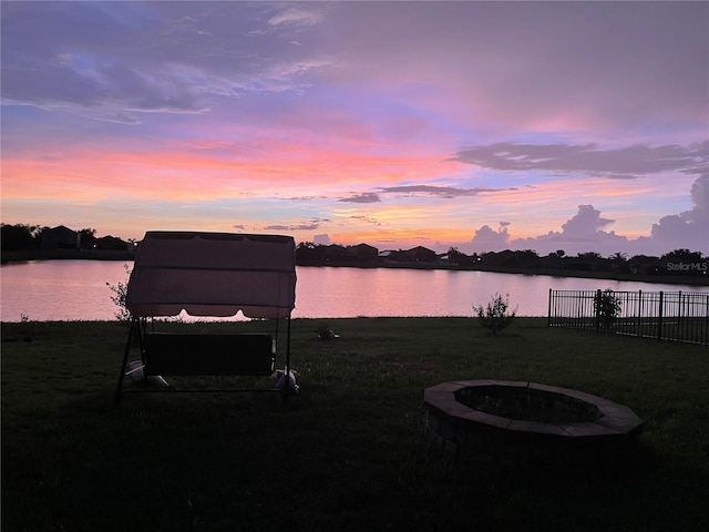 water view featuring a fire pit