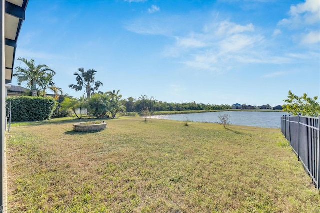 view of yard with a water view