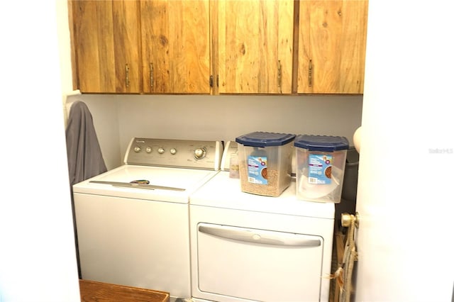 laundry area featuring cabinets and washer and clothes dryer