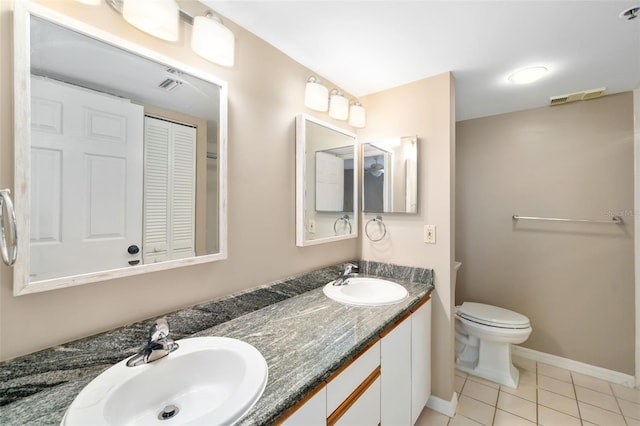 bathroom featuring tile patterned flooring, vanity, and toilet