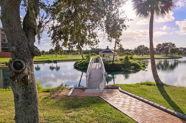 water view with a gazebo