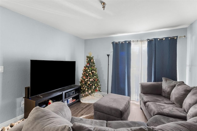 living room with hardwood / wood-style floors