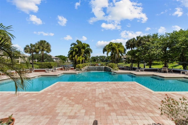 view of pool featuring a patio