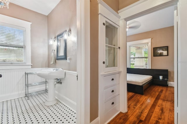 bathroom featuring wood-type flooring