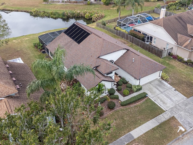 aerial view featuring a water view